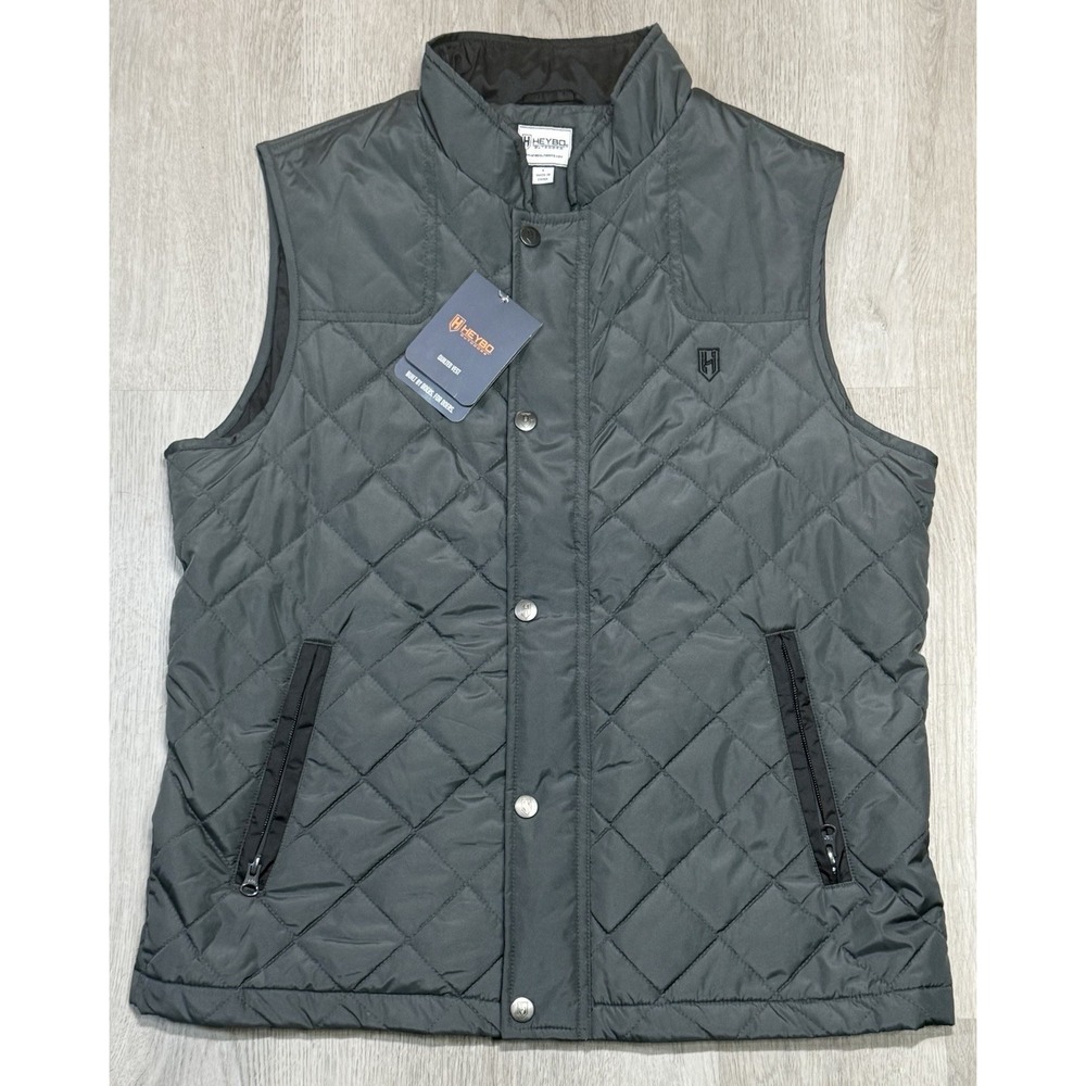 Heybo Quilted Vest Mens Size Small Black Charcoal Full Zip Lightweight NWT
